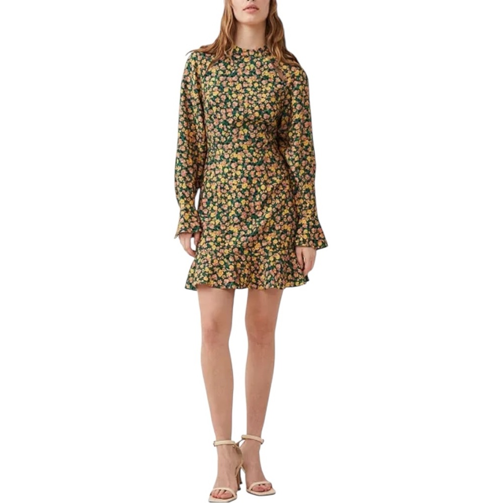 French Connection Aleezia Flavia Floral Print A-Line Dress size 4 Long Sleeves